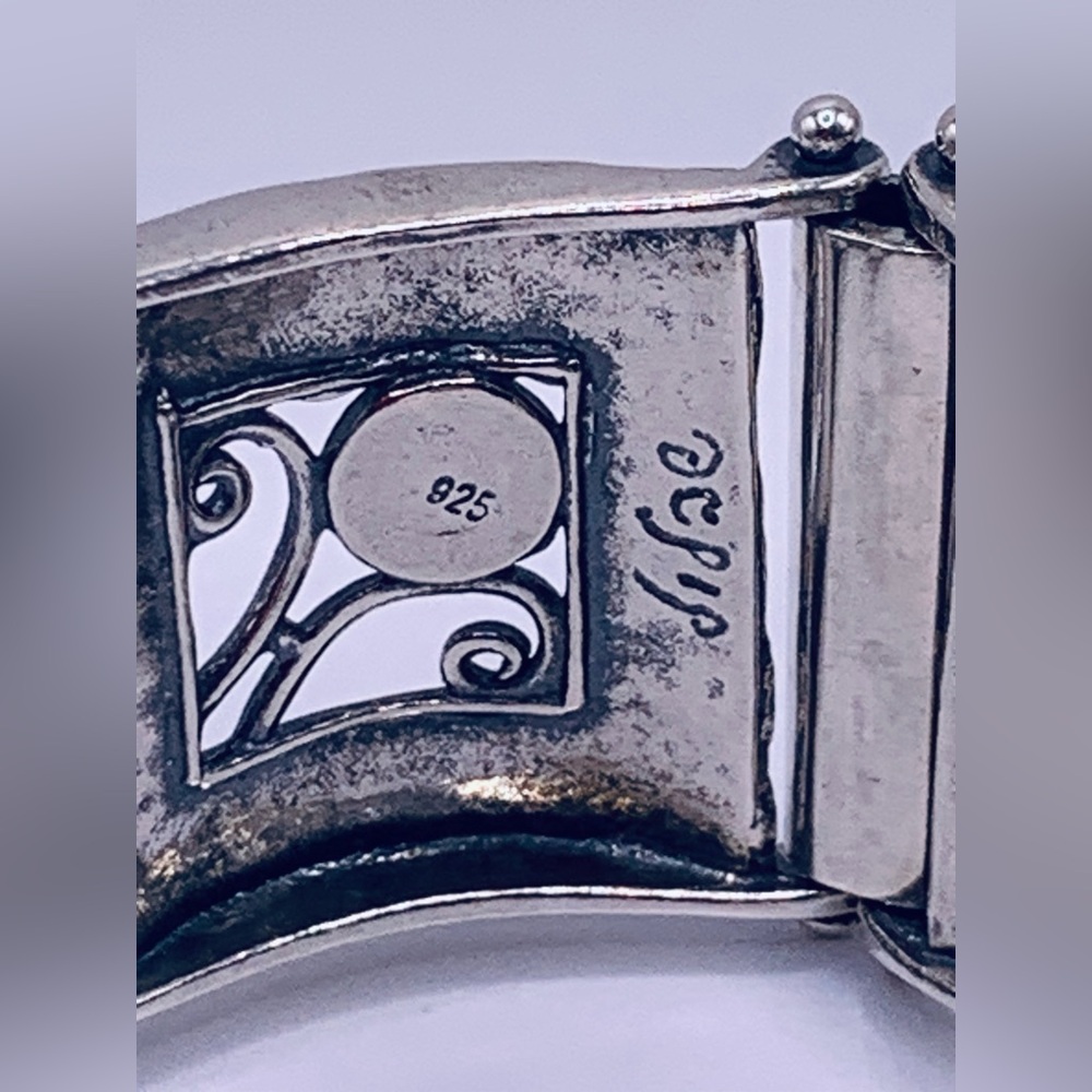 Vintage Sterling Silver Didae Panel Bracelet w/Moonstone Accents & Safety Chain - Picture 9 of 16
